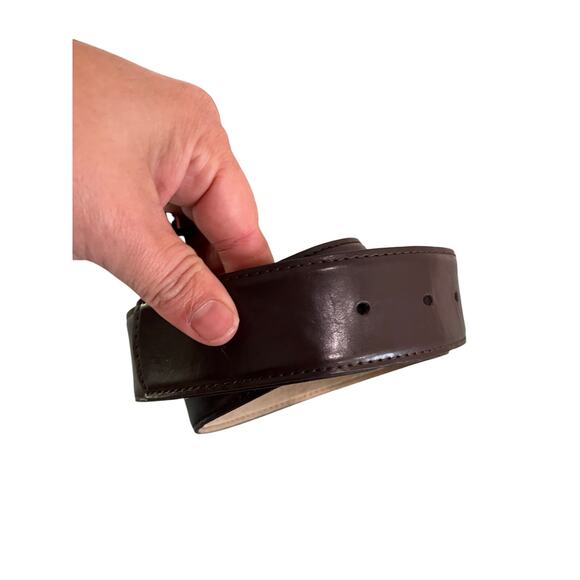 Vintage Y2K Brown Leather Belt Boho Oval Natural Stone Bronze Buckle Sz M - Picture 5 of 7